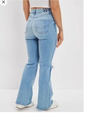 American Eagle Outfitters curvy super high rise flare jeans Distressed 20L NWT